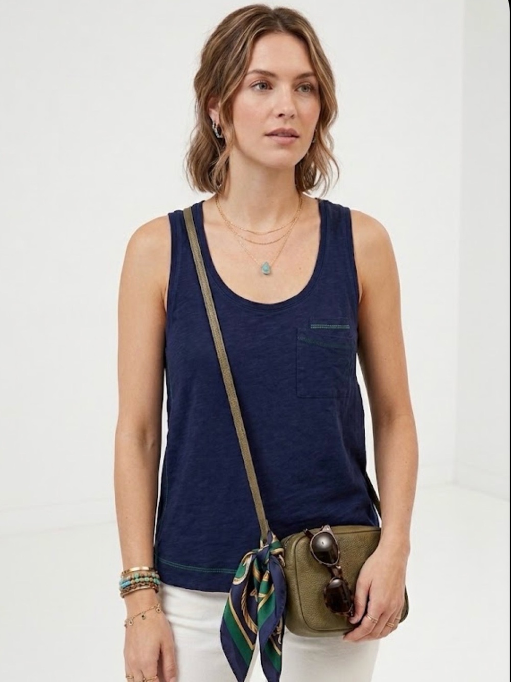Anthropologie Navy Blue Pocket Scoop Tank